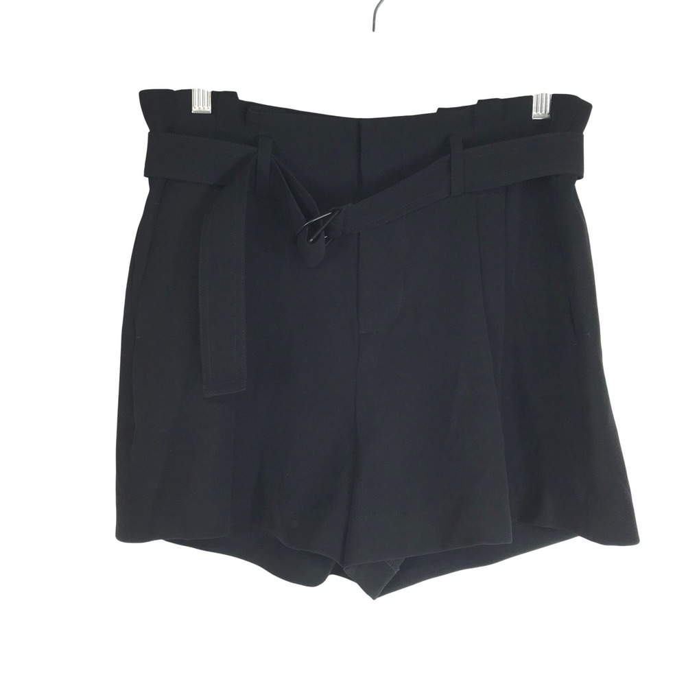Vince Black High Waisted‎ Belted Paperbag Shorts Women Size 8